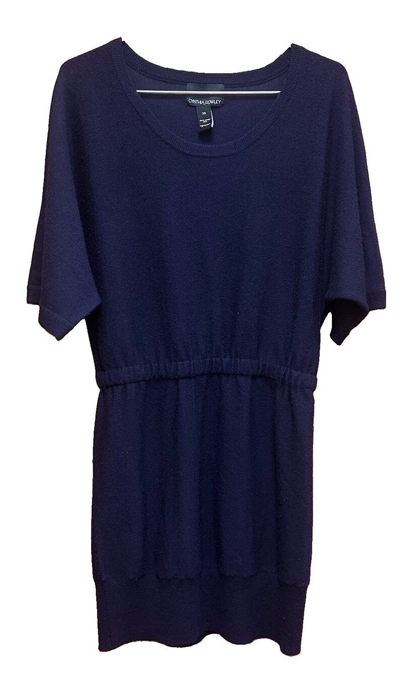 Cynthia Rowley Women’s Merino Wool Knit Dress Navy XS Quiet Luxury Comfort EUC